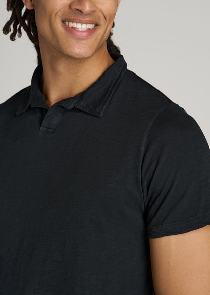 American Tall Men Slub Polo Shirt for Tall Men in Black
