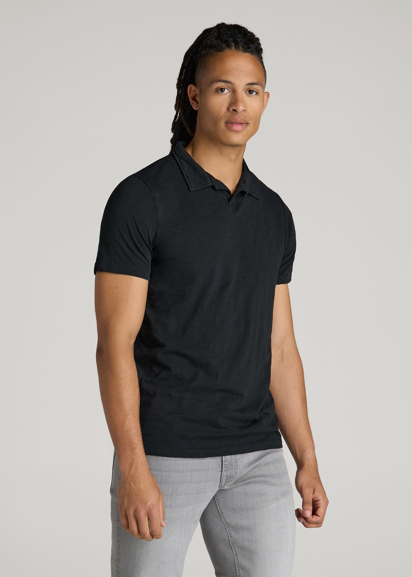 American Tall Men Slub Polo Shirt for Tall Men in Black