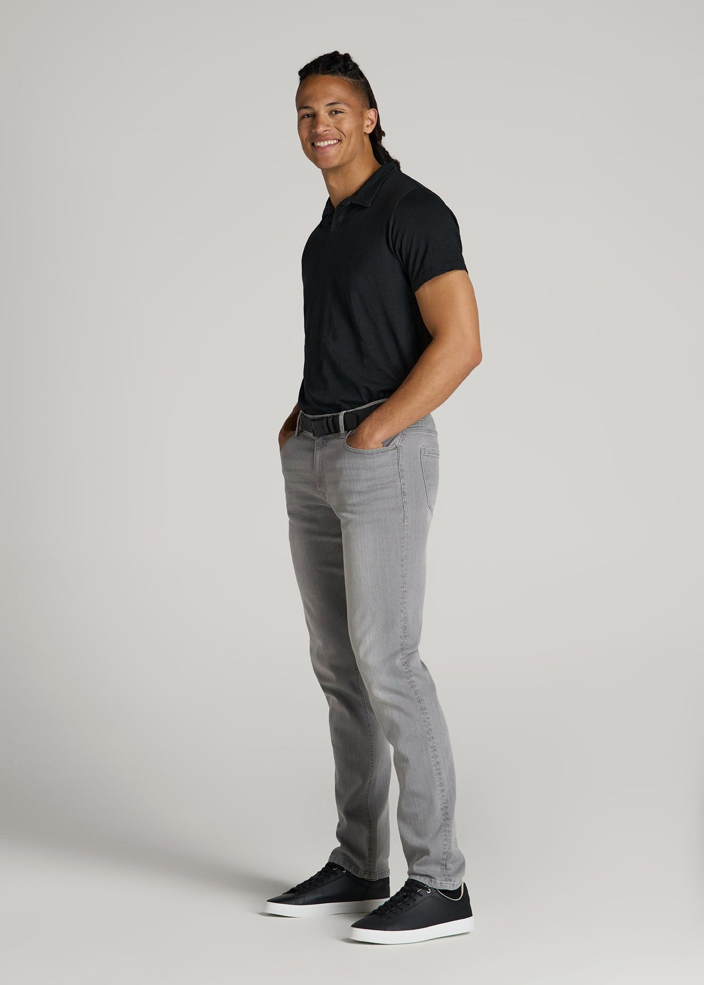American Tall Men Slub Polo Shirt for Tall Men in Black