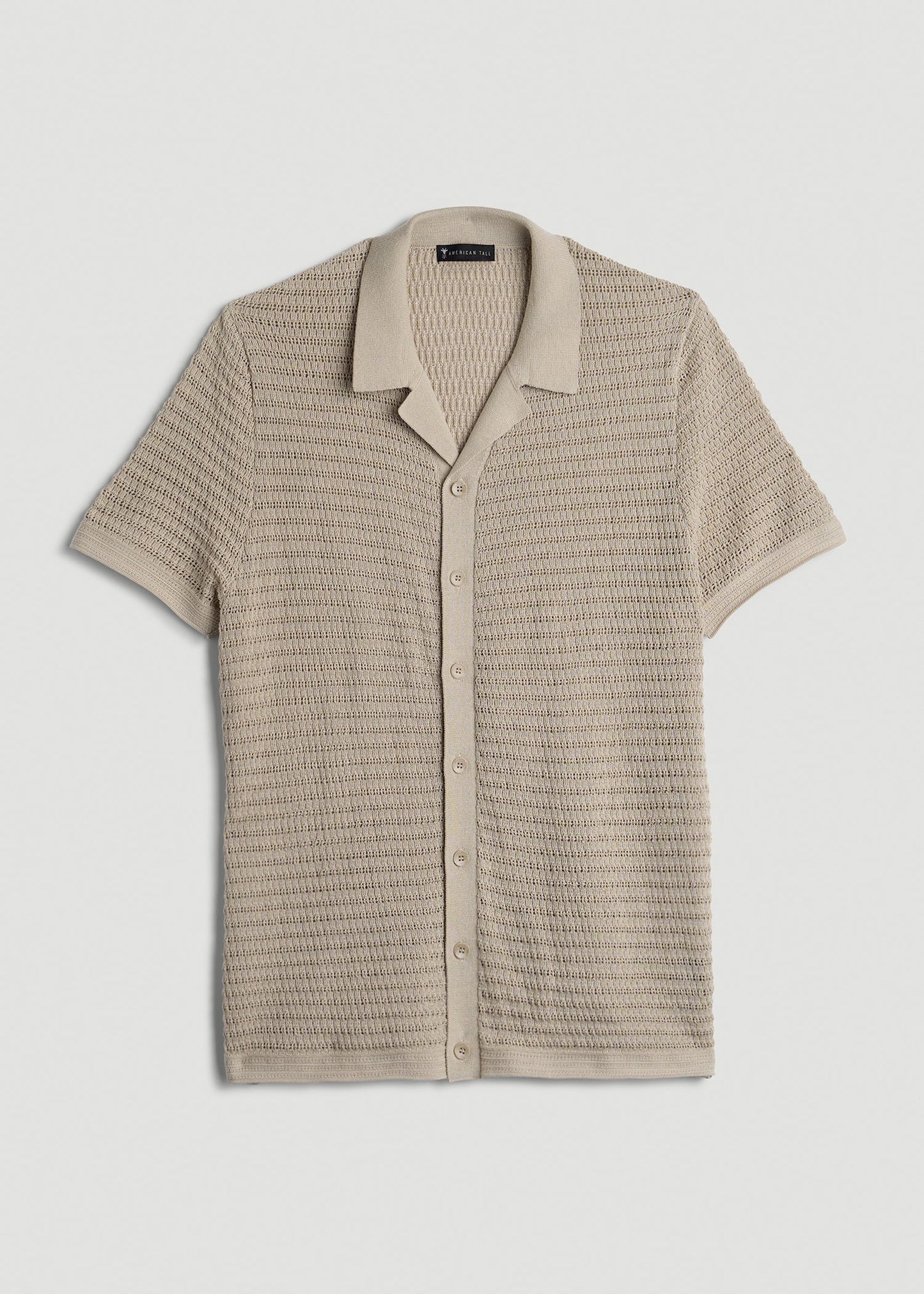 American Tall Men Short Sleeve Crochet Polo Cardigan for Tall Men in Light Khaki