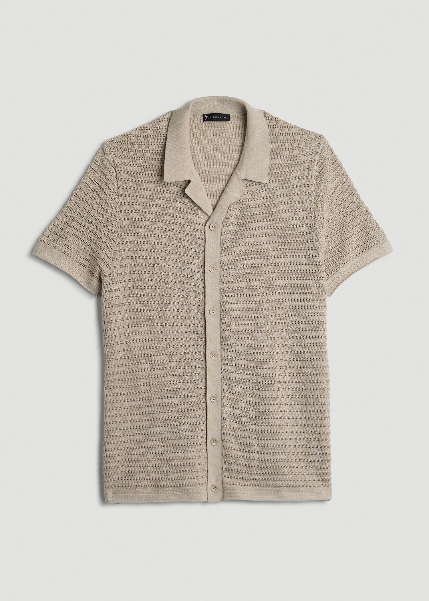American Tall Men Short Sleeve Crochet Polo Cardigan for Tall Men in Light Khaki