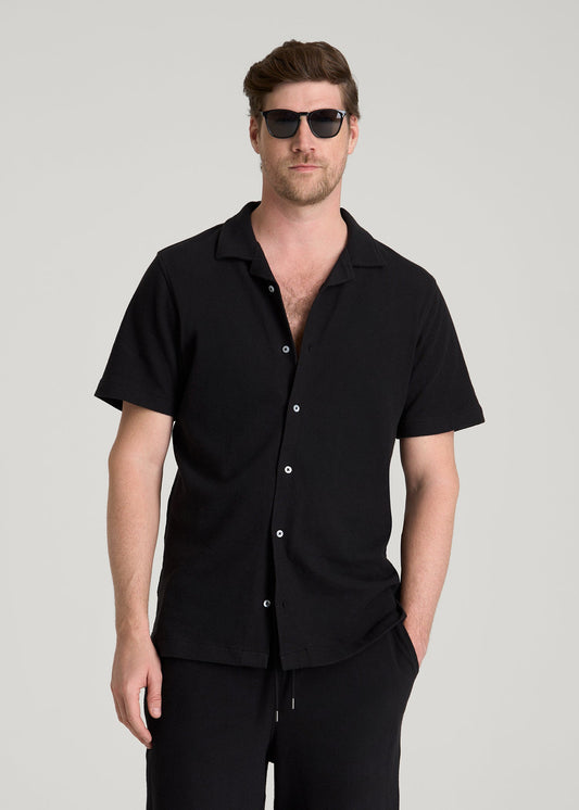 American Tall Men Terry Cotton Polo Cardigan for Tall Men in Black
