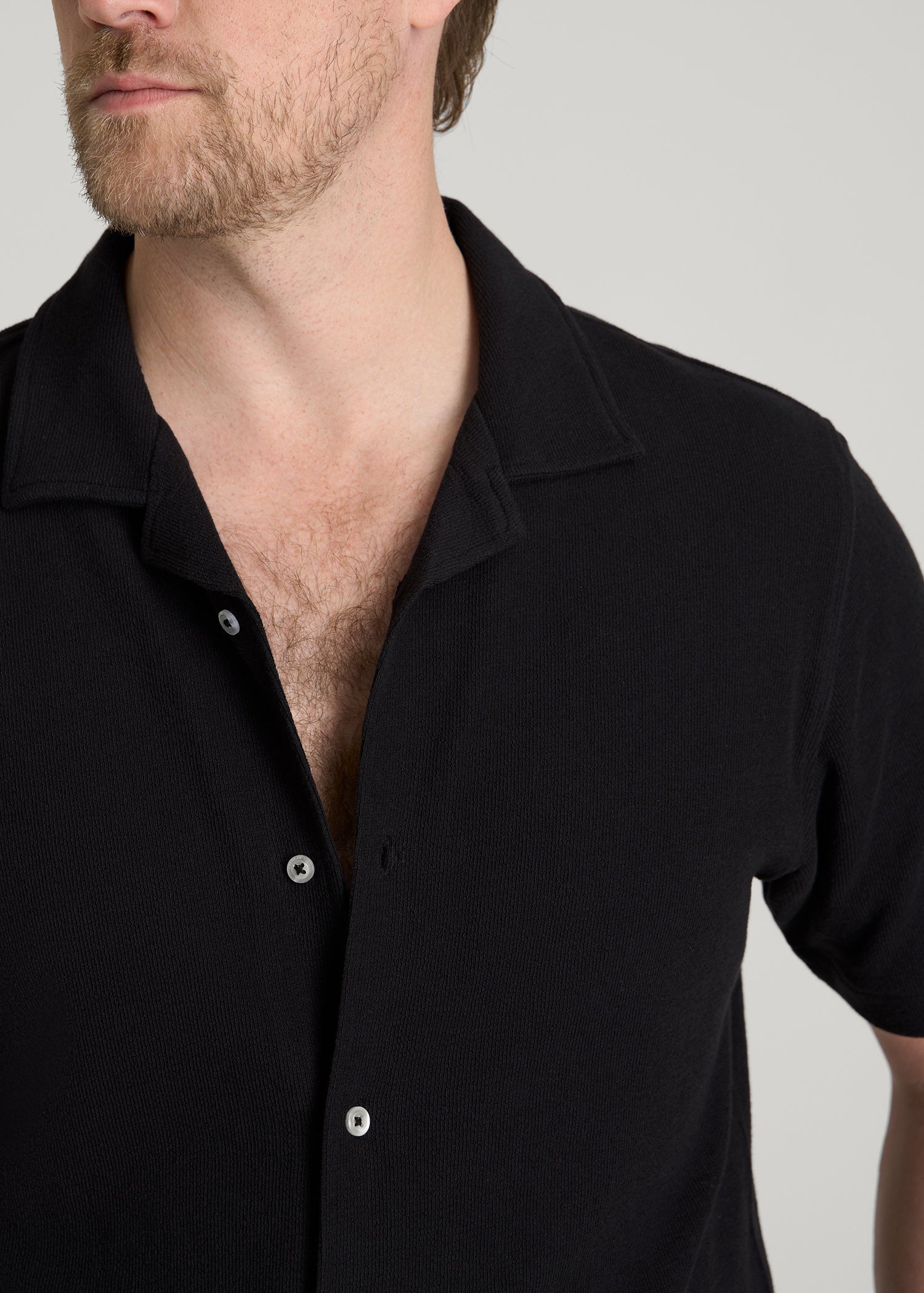 American Tall Men Terry Cotton Polo Cardigan for Tall Men in Black