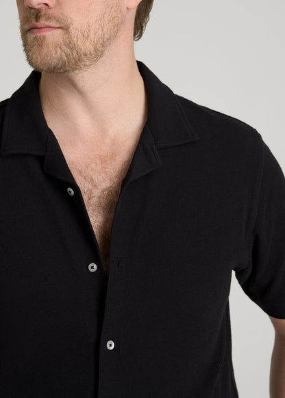 American Tall Men Terry Cotton Polo Cardigan for Tall Men in Black