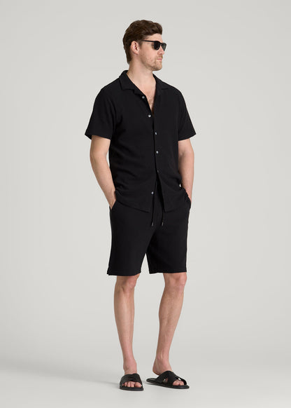 American Tall Men Terry Cotton Polo Cardigan for Tall Men in Black