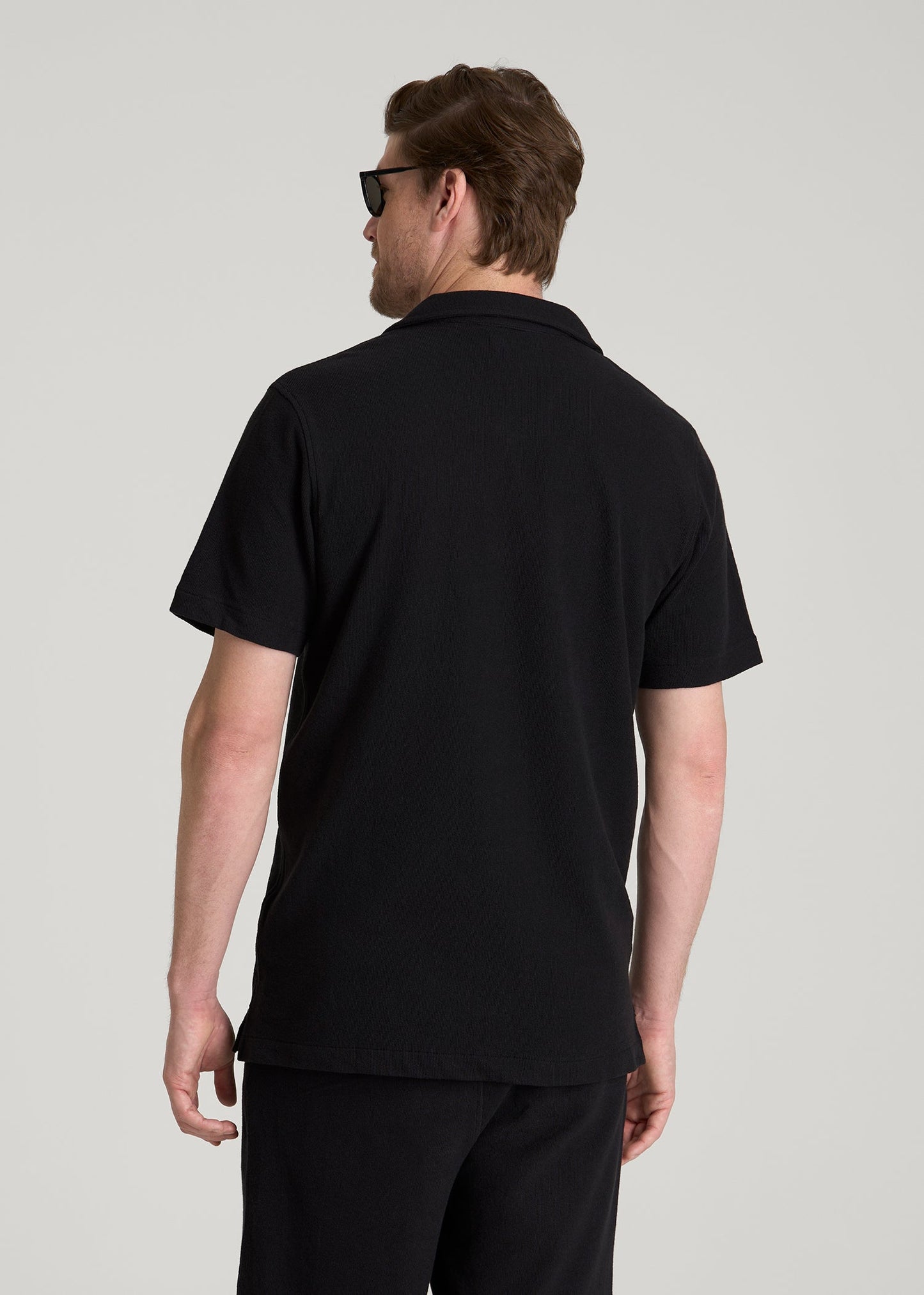 American Tall Men Terry Cotton Polo Cardigan for Tall Men in Black