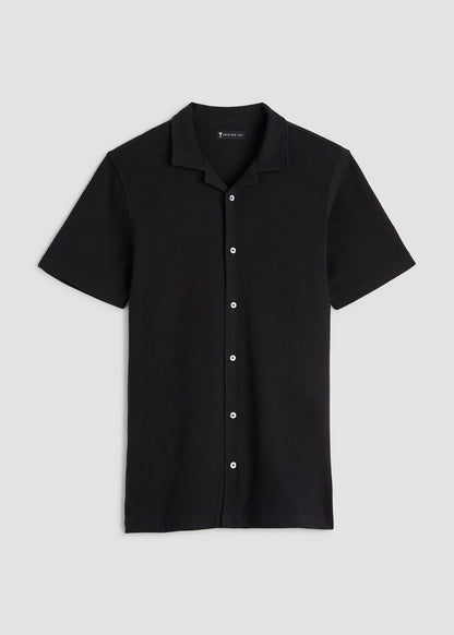 American Tall Men Terry Cotton Polo Cardigan for Tall Men in Black