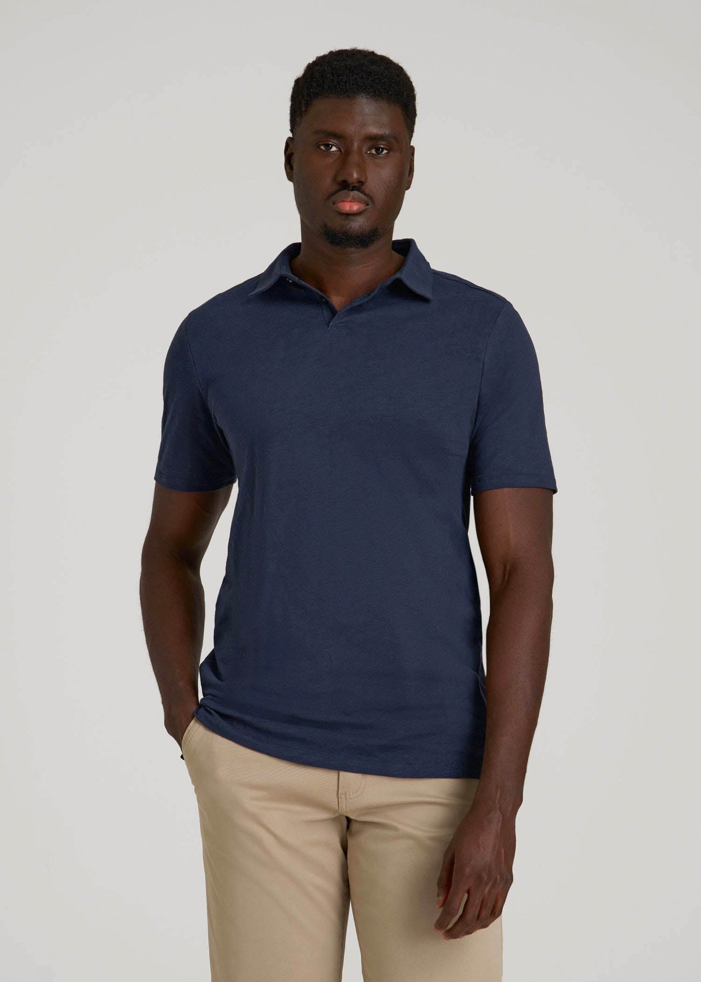American Tall Men Slub Self Collar Polo Shirt for Tall Men in Navy