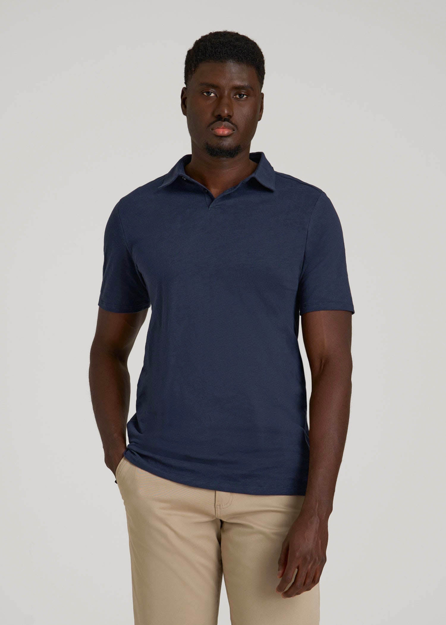American Tall Men Slub Self Collar Polo Shirt for Tall Men in Navy