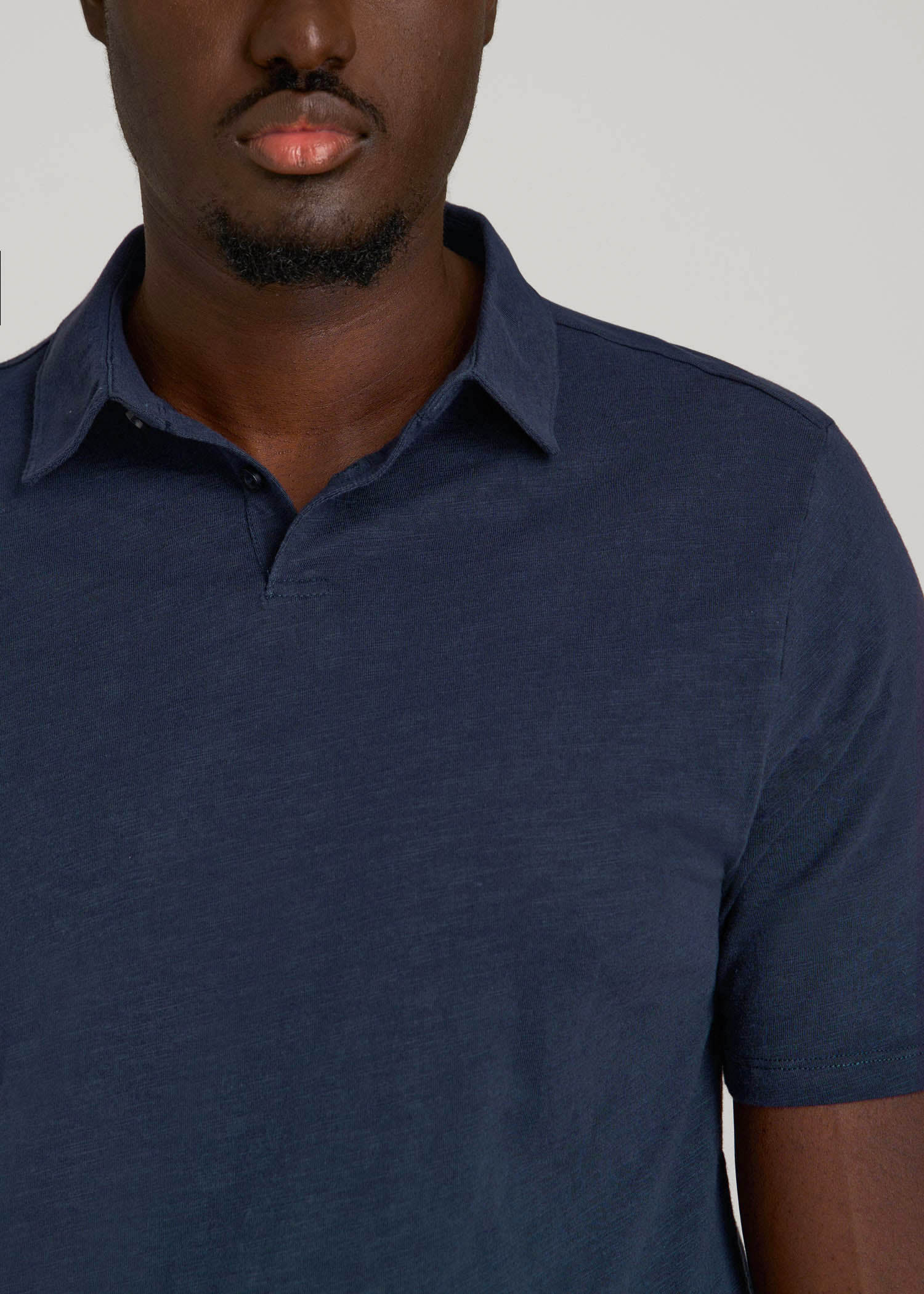 American Tall Men Slub Self Collar Polo Shirt for Tall Men in Navy
