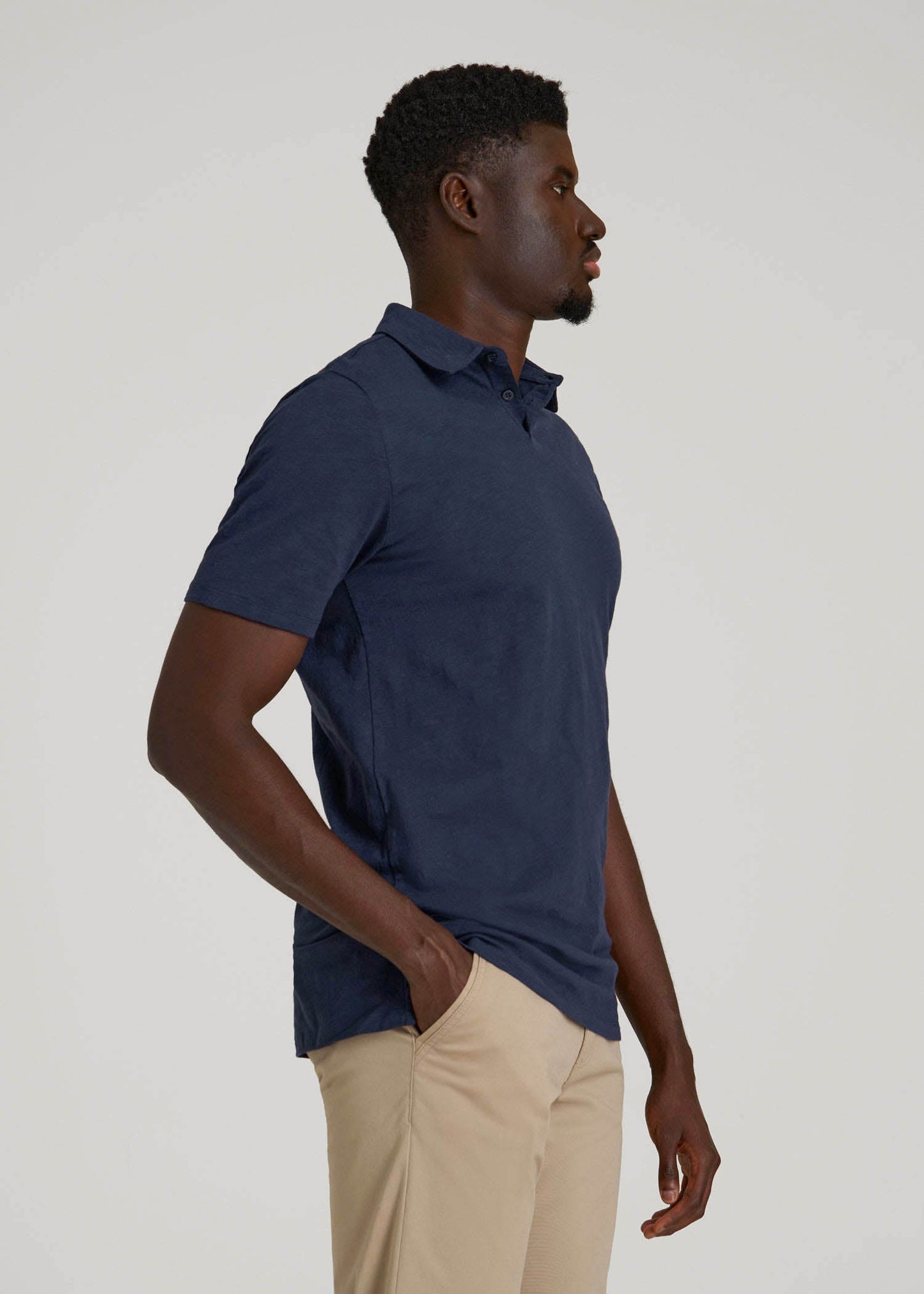 American Tall Men Slub Self Collar Polo Shirt for Tall Men in Navy