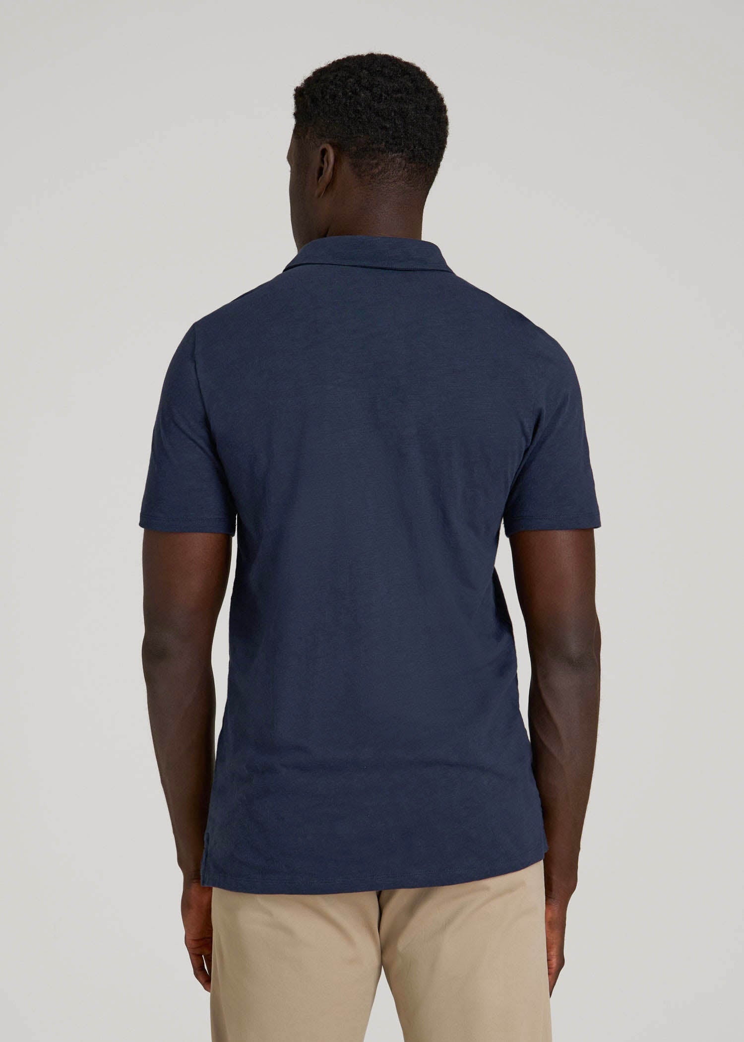 American Tall Men Slub Self Collar Polo Shirt for Tall Men in Navy