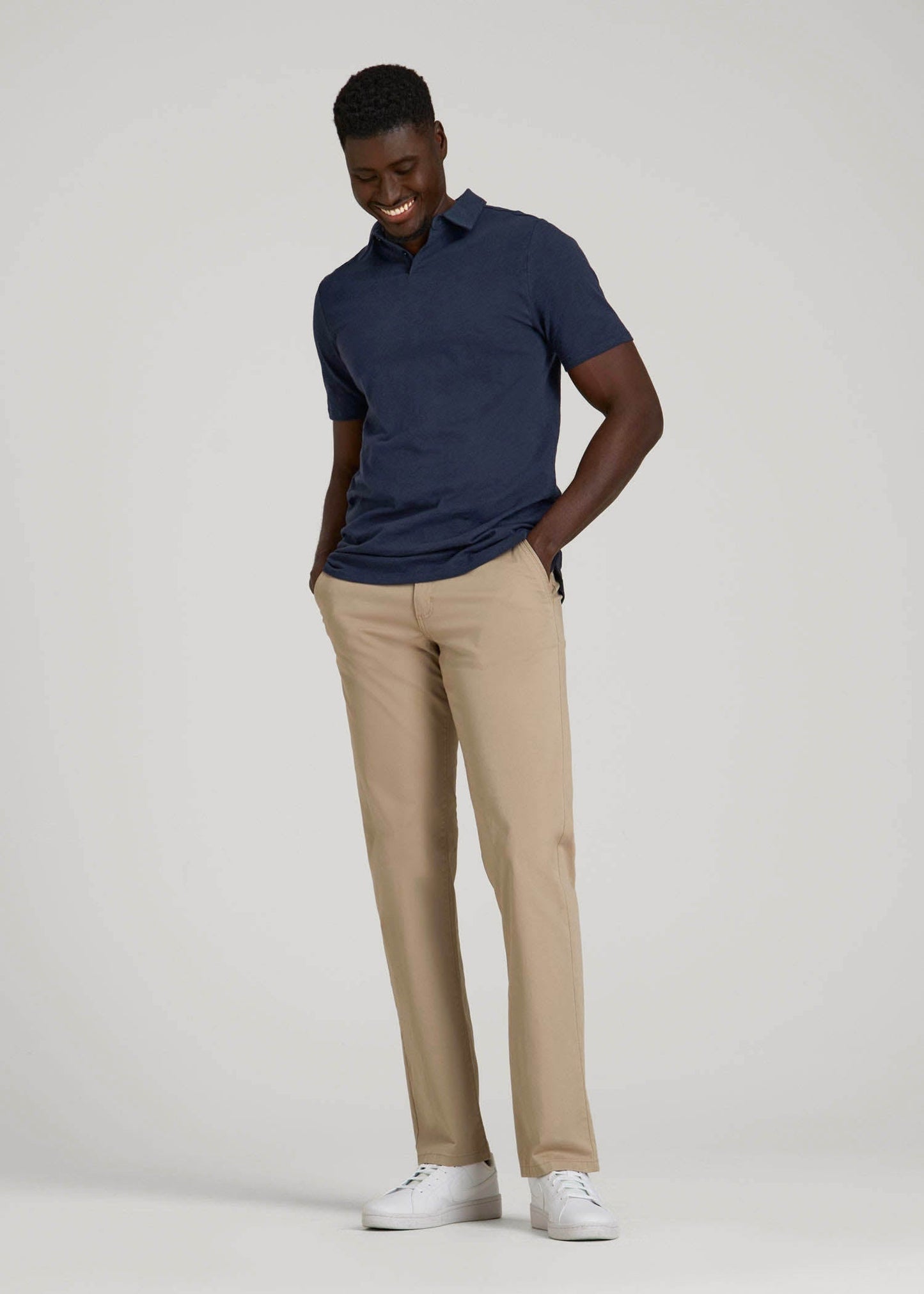 American Tall Men Slub Self Collar Polo Shirt for Tall Men in Navy