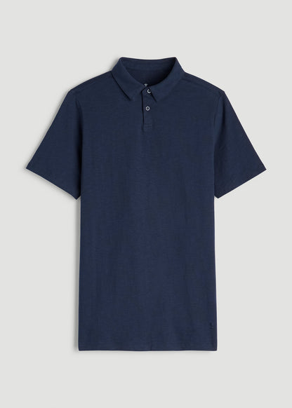 American Tall Men Slub Self Collar Polo Shirt for Tall Men in Navy