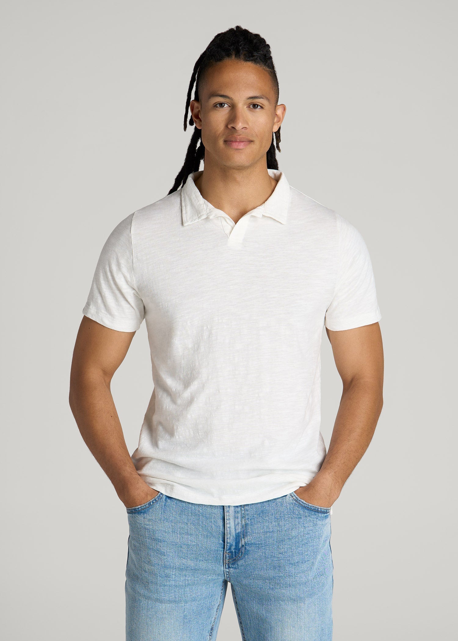 American Tall Men Slub Polo Shirt for Tall Men in Ecru