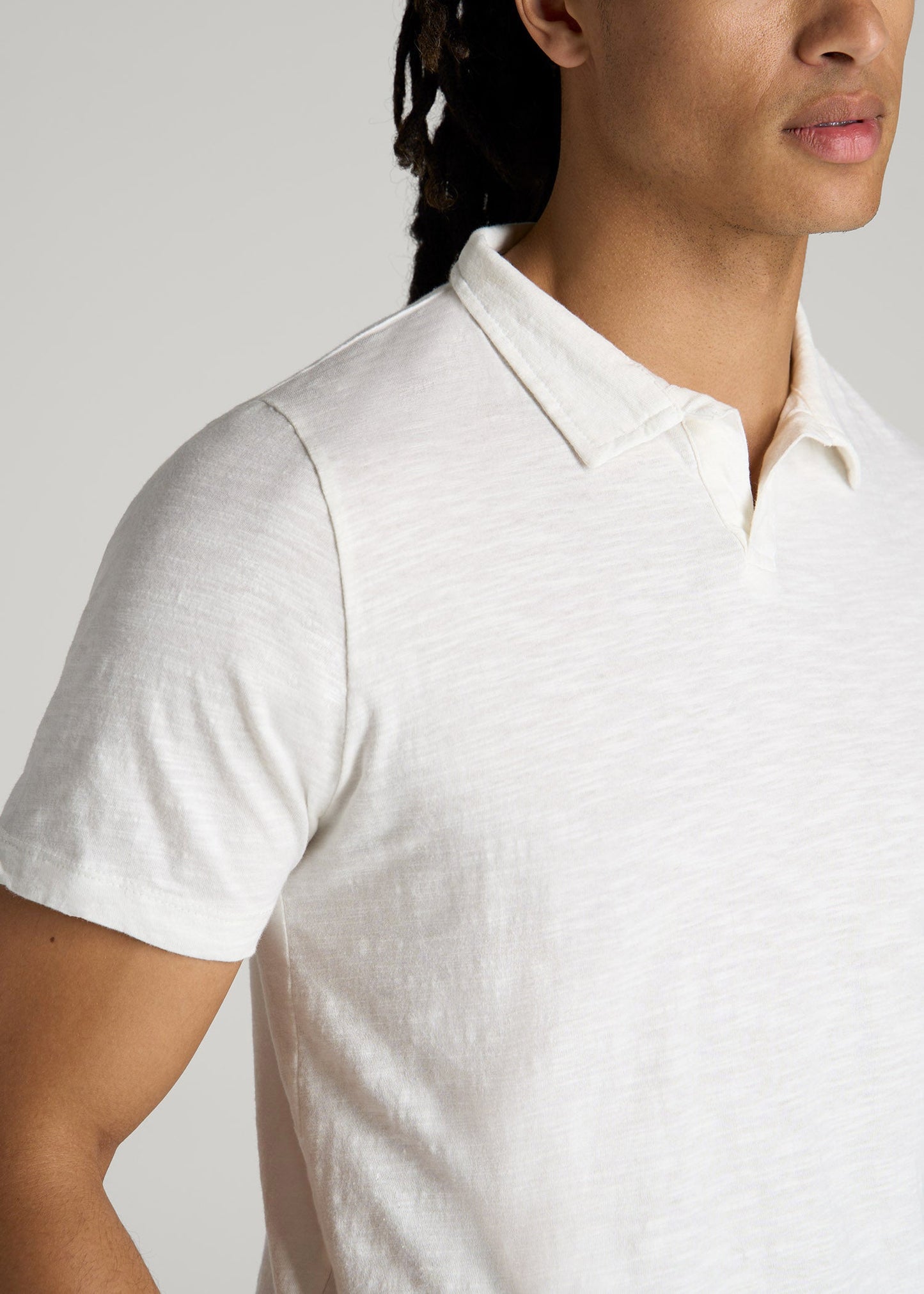 American Tall Men Slub Polo Shirt for Tall Men in Ecru