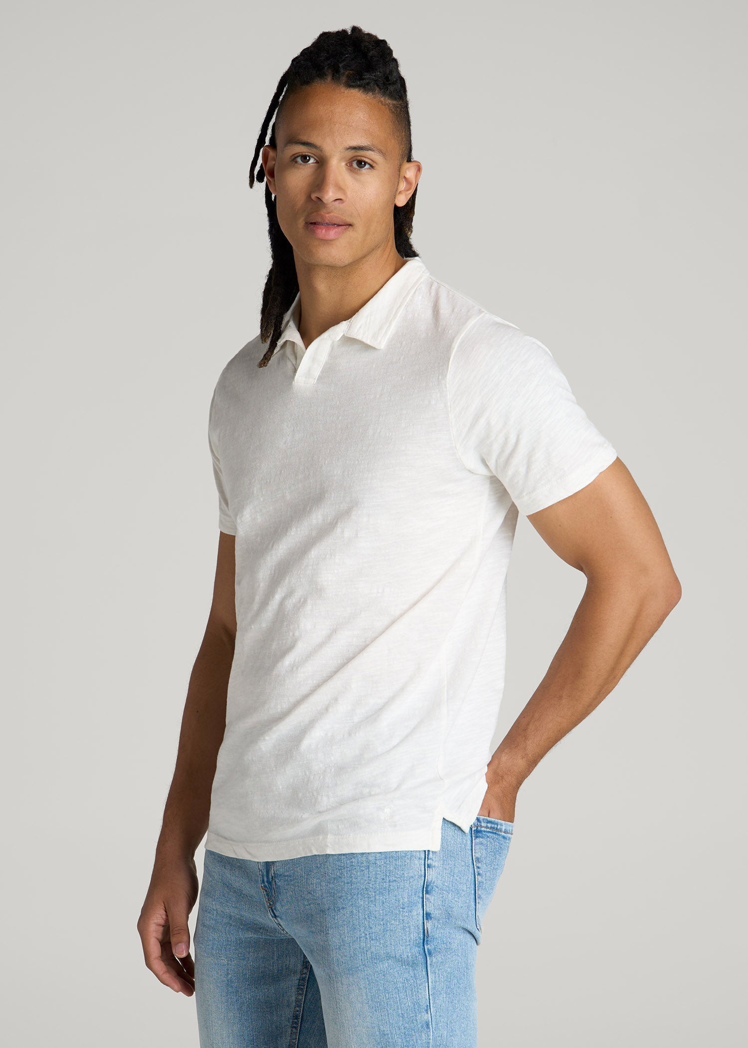 American Tall Men Slub Polo Shirt for Tall Men in Ecru