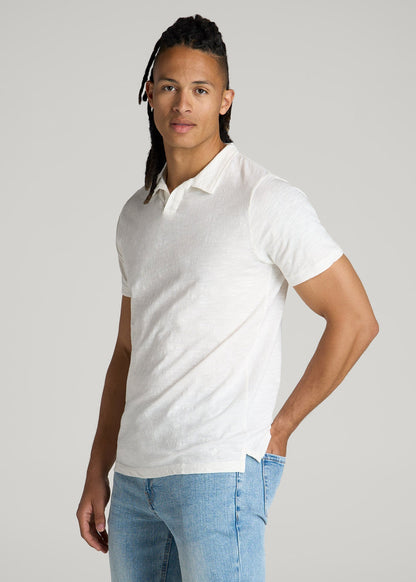 American Tall Men Slub Polo Shirt for Tall Men in Ecru