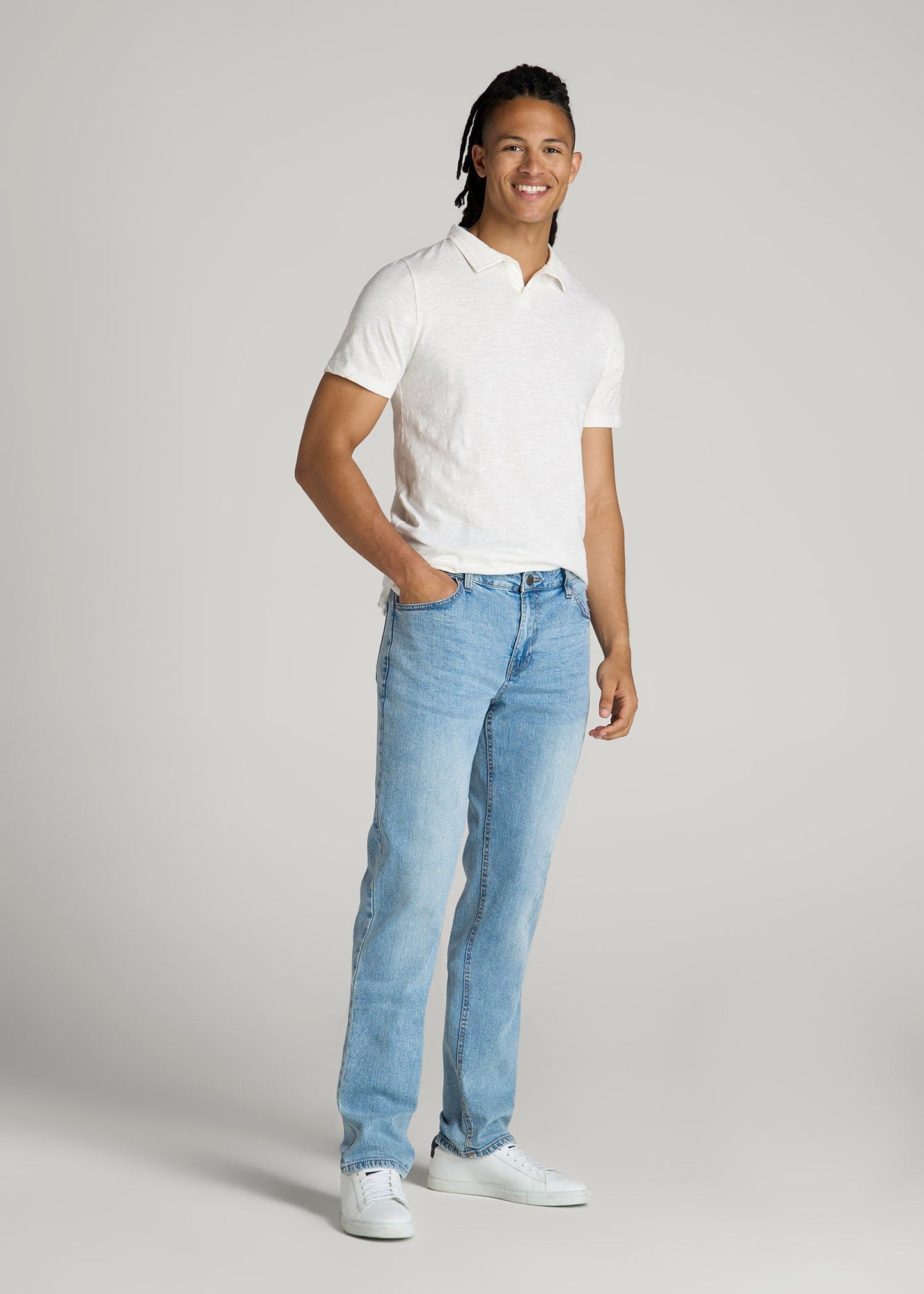 American Tall Men Slub Polo Shirt for Tall Men in Ecru