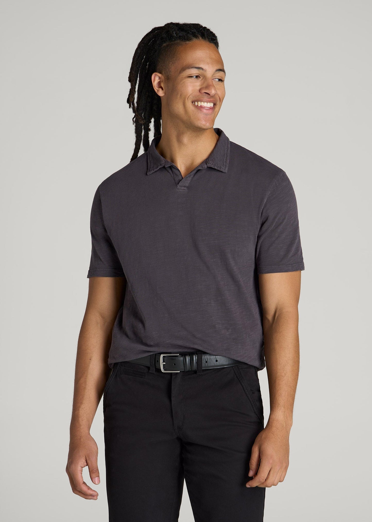 American Tall Men Slub Polo Shirt for Tall Men in Charcoal