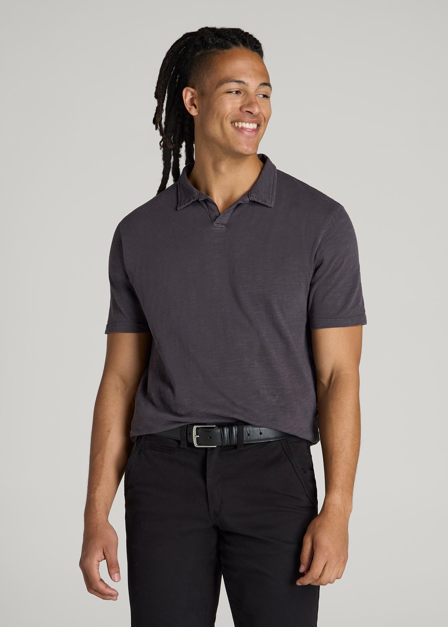 American Tall Men Slub Polo Shirt for Tall Men in Charcoal