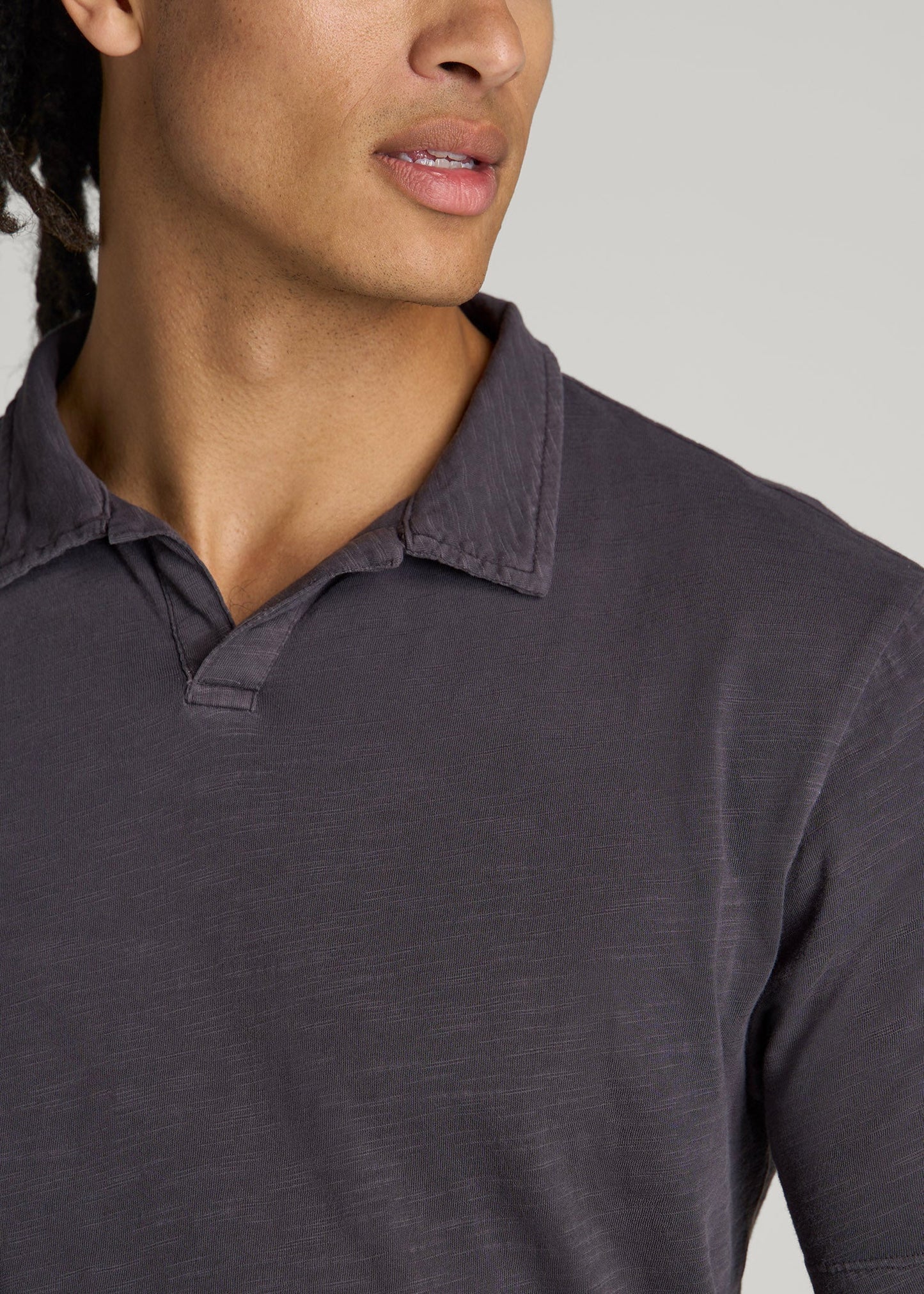 American Tall Men Slub Polo Shirt for Tall Men in Charcoal