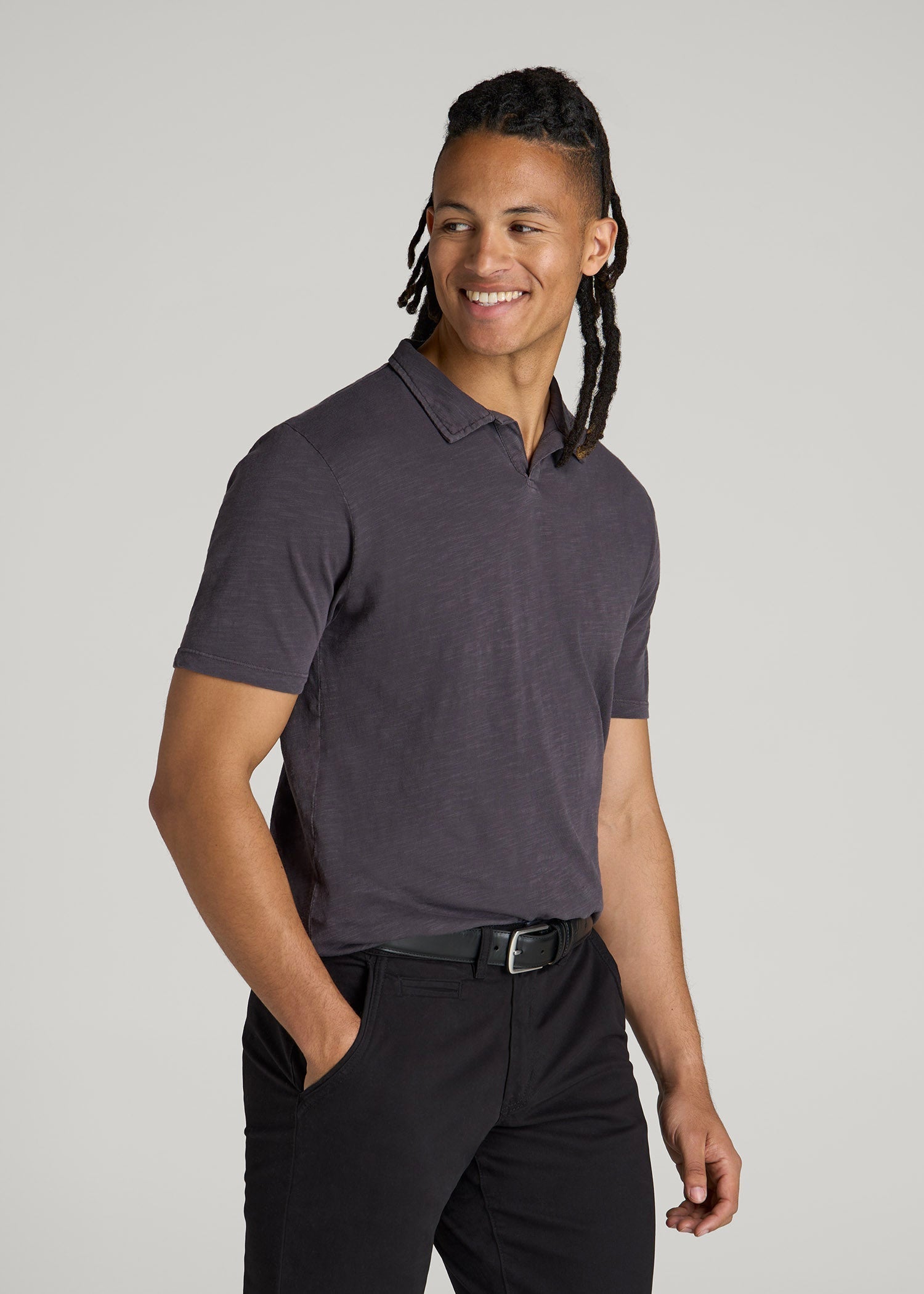 American Tall Men Slub Polo Shirt for Tall Men in Charcoal