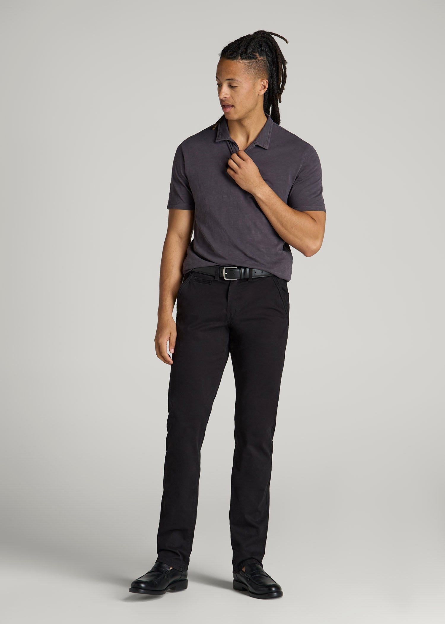 American Tall Men Slub Polo Shirt for Tall Men in Charcoal