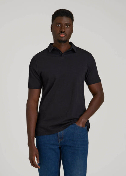 American Tall Men Slub Self Collar Polo Shirt for Tall Men in Black