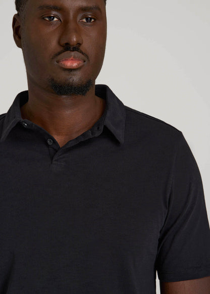 American Tall Men Slub Self Collar Polo Shirt for Tall Men in Black