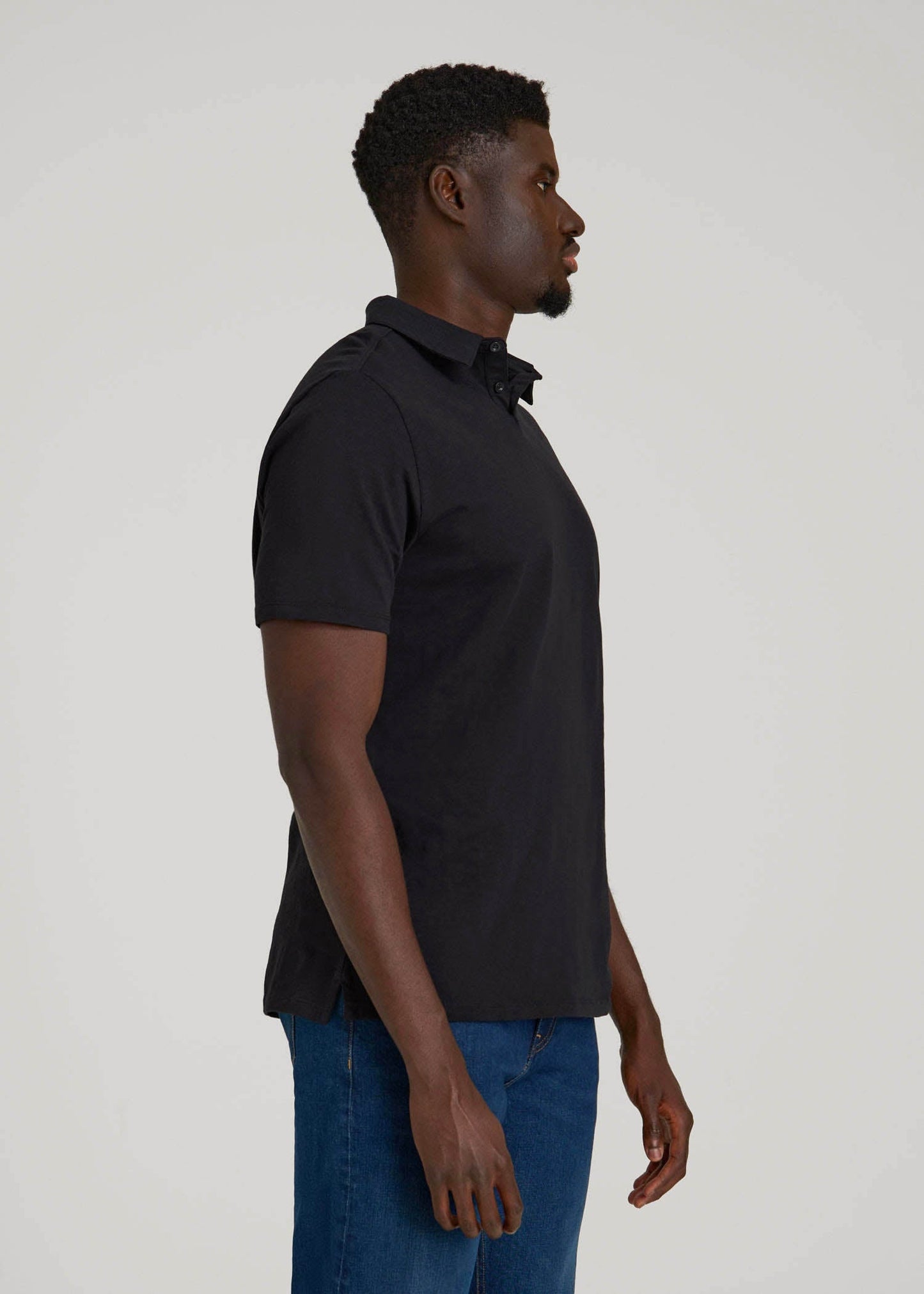 American Tall Men Slub Self Collar Polo Shirt for Tall Men in Black