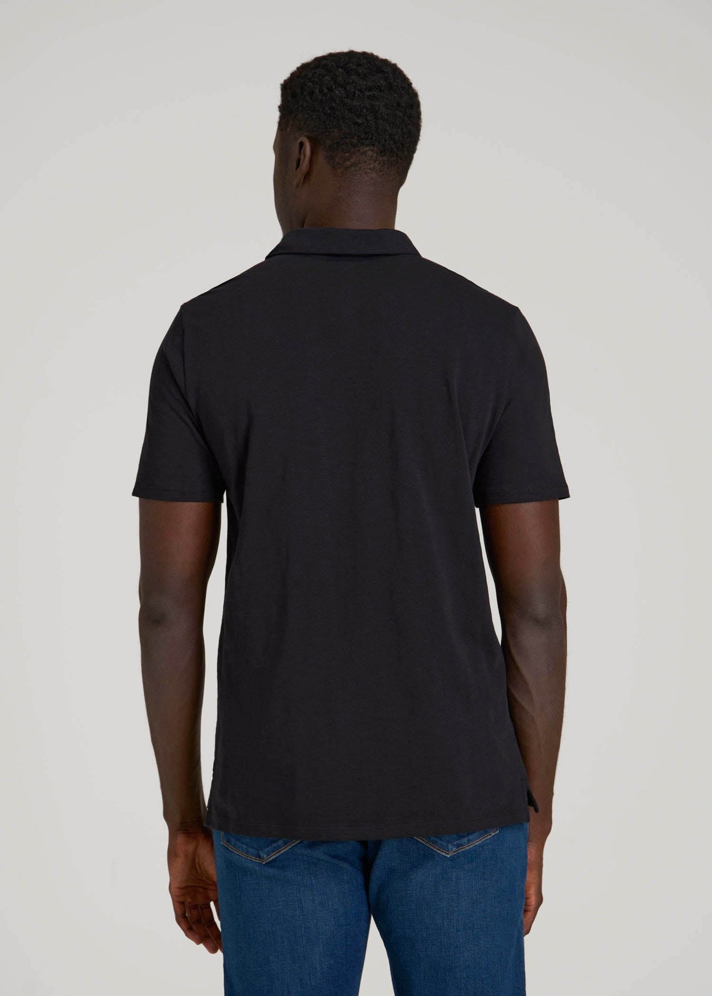 American Tall Men Slub Self Collar Polo Shirt for Tall Men in Black