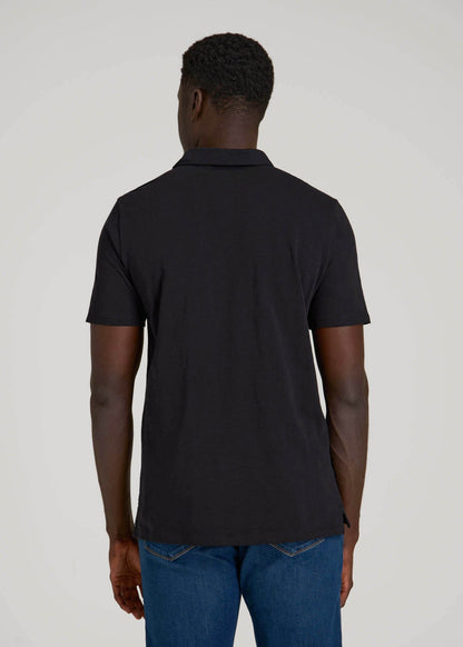 American Tall Men Slub Self Collar Polo Shirt for Tall Men in Black