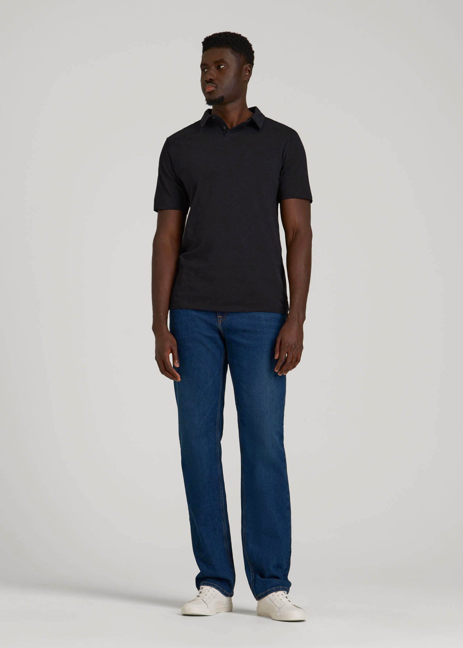American Tall Men Slub Self Collar Polo Shirt for Tall Men in Black