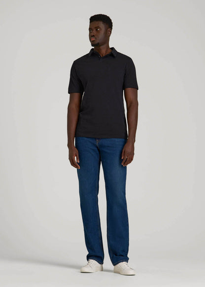 American Tall Men Slub Self Collar Polo Shirt for Tall Men in Black