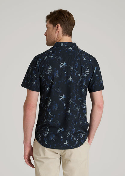 American Tall Men Coastal Perforated Polo Shirt for Tall Men in Black and Violet Floral