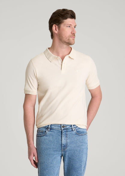 American Tall Men Classic Polo with Embroidered Logo for Tall Men in White Sand