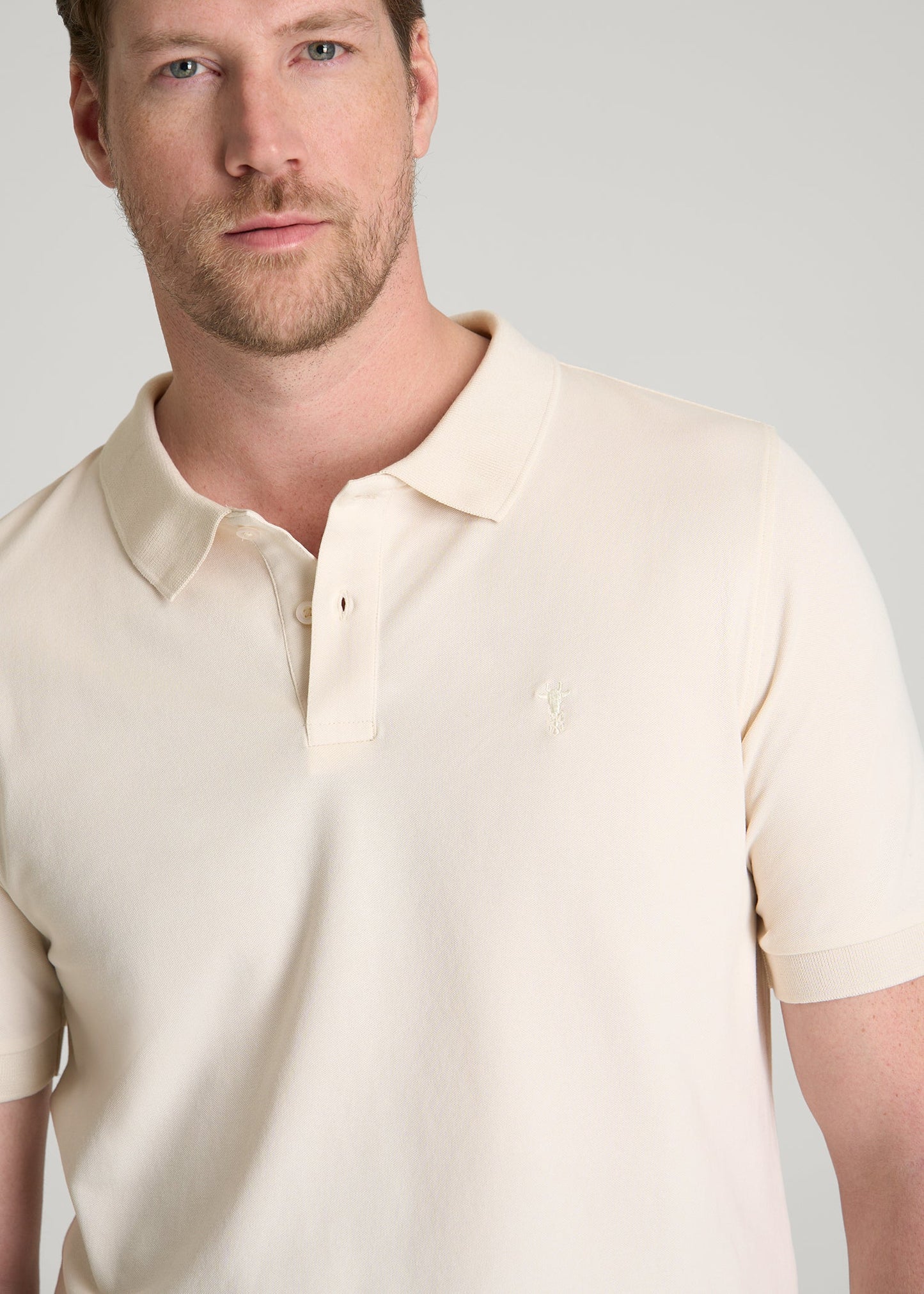American Tall Men Classic Polo with Embroidered Logo for Tall Men in White Sand