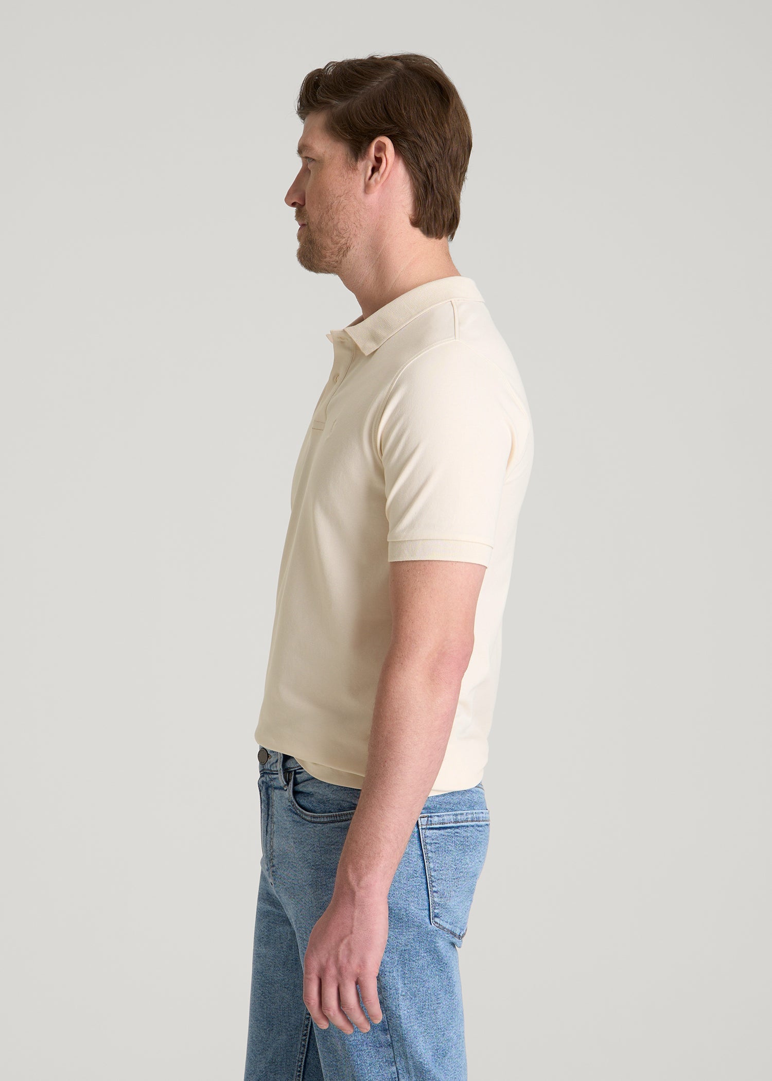 American Tall Men Classic Polo with Embroidered Logo for Tall Men in White Sand