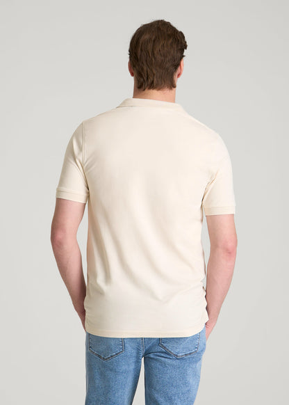 American Tall Men Classic Polo with Embroidered Logo for Tall Men in White Sand