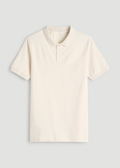 American Tall Men Classic Polo with Embroidered Logo for Tall Men in White Sand
