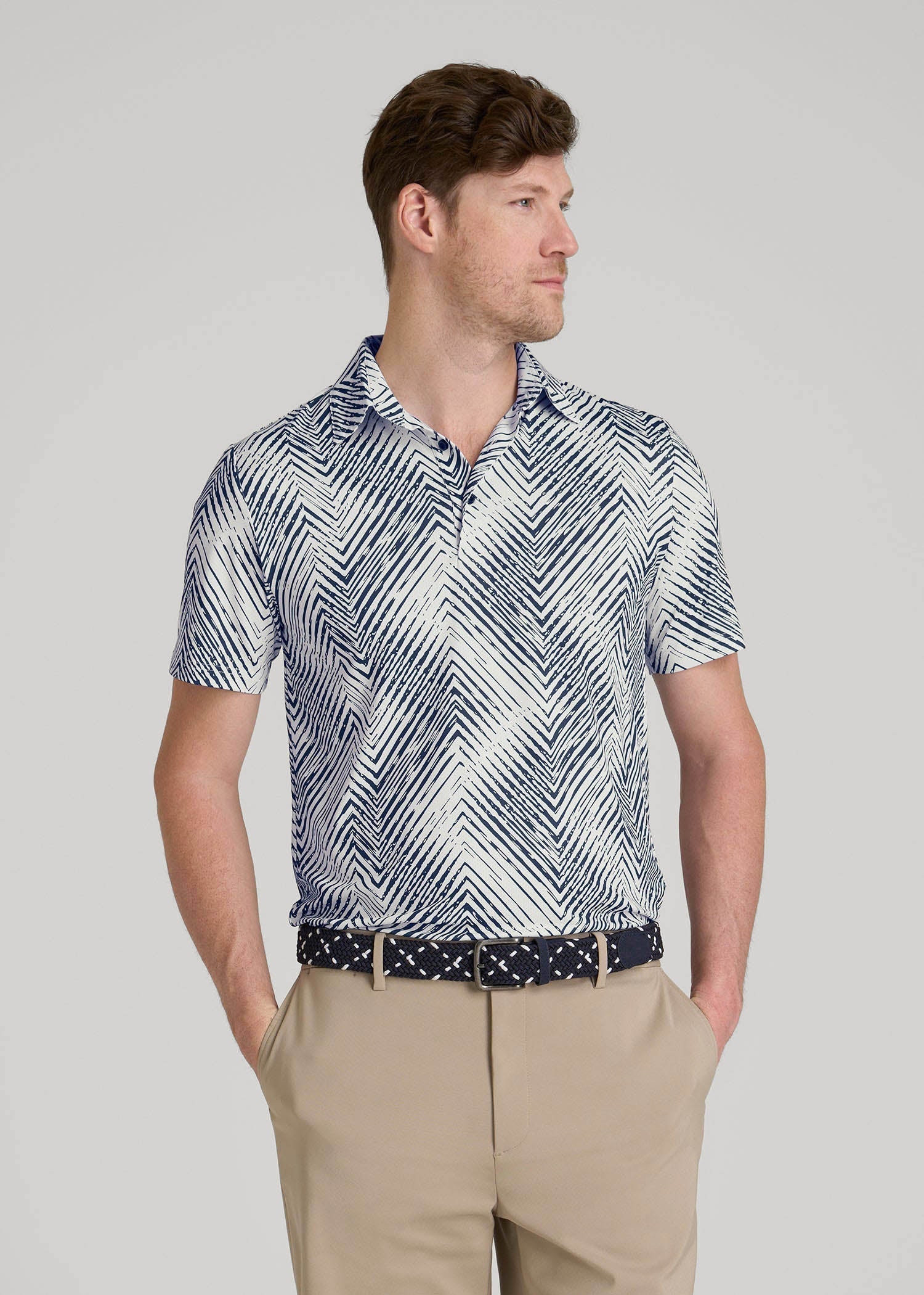 American Tall Men Golf Performance Polo Shirt for Tall Men in Navy Chevron