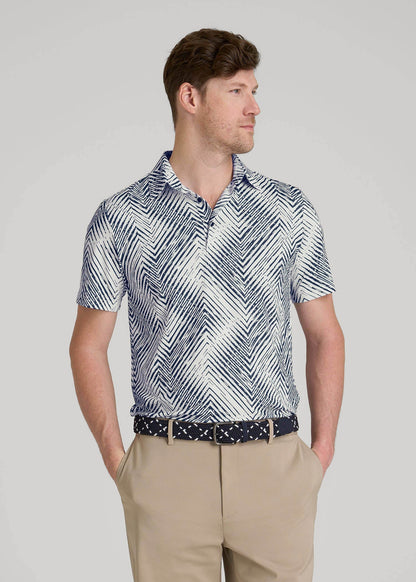 American Tall Men Golf Performance Polo Shirt for Tall Men in Navy Chevron