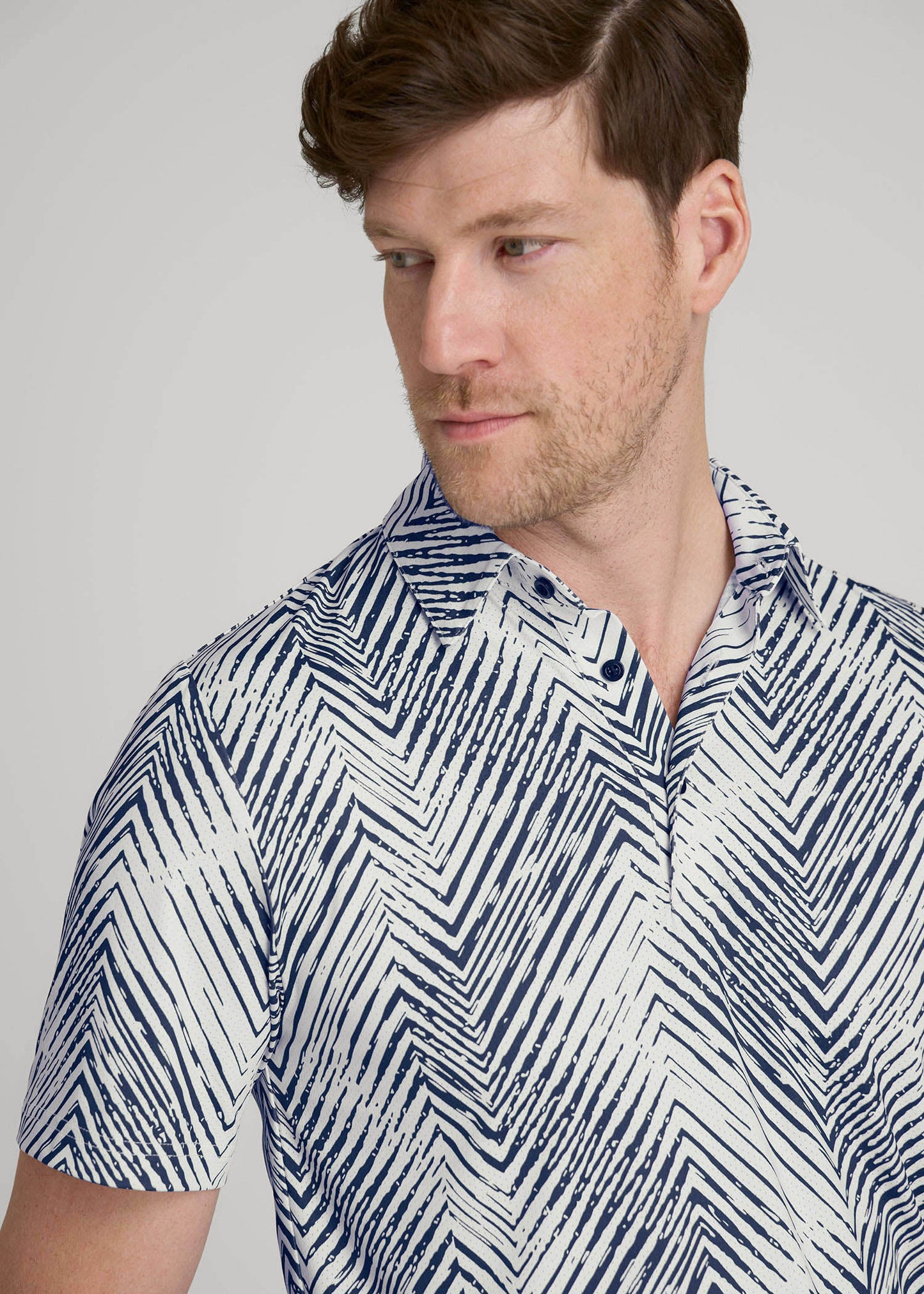 American Tall Men Golf Performance Polo Shirt for Tall Men in Navy Chevron