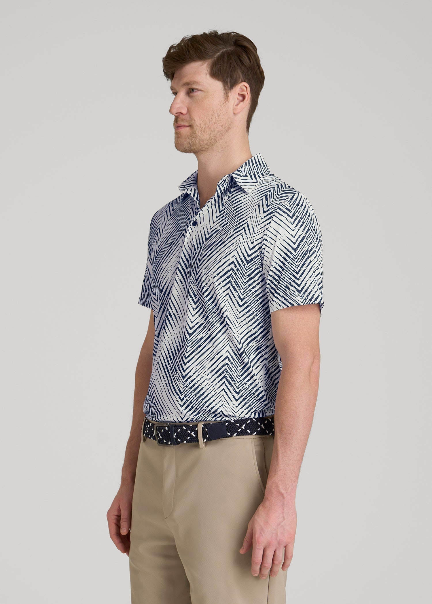 American Tall Men Golf Performance Polo Shirt for Tall Men in Navy Chevron