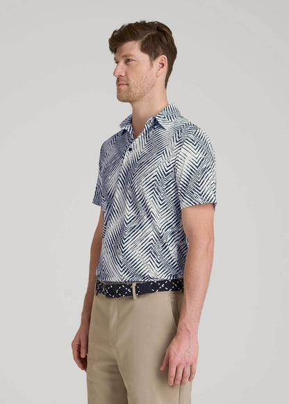 American Tall Men Golf Performance Polo Shirt for Tall Men in Navy Chevron
