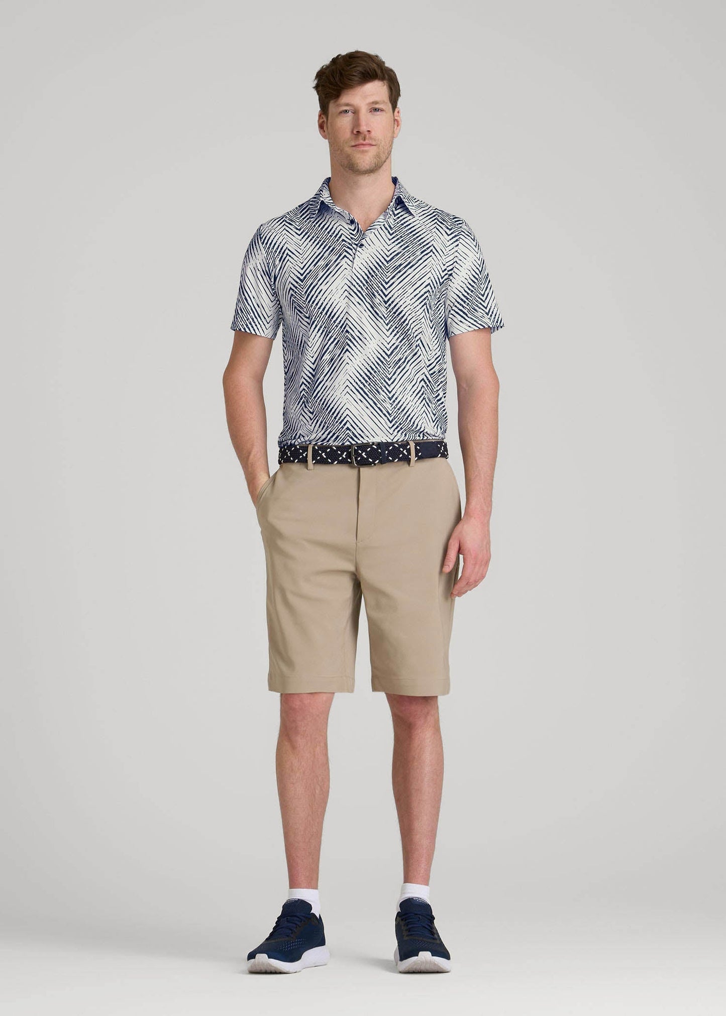 American Tall Men Golf Performance Polo Shirt for Tall Men in Navy Chevron
