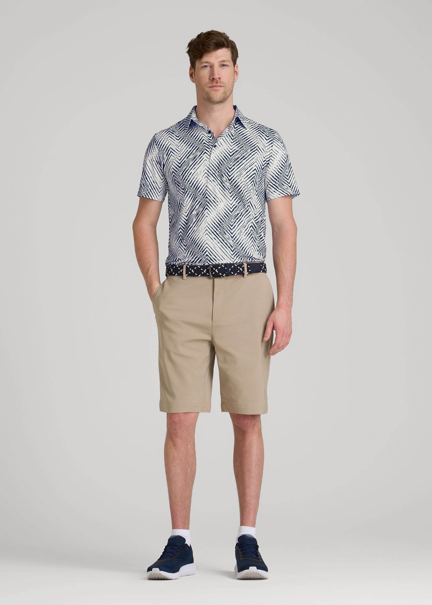 American Tall Men Golf Performance Polo Shirt for Tall Men in Navy Chevron
