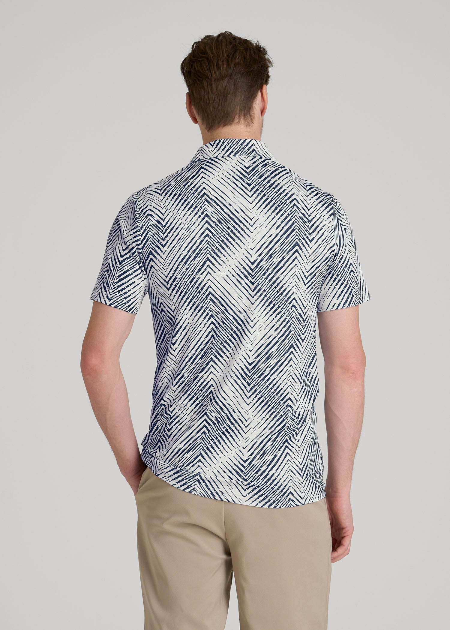 American Tall Men Golf Performance Polo Shirt for Tall Men in Navy Chevron