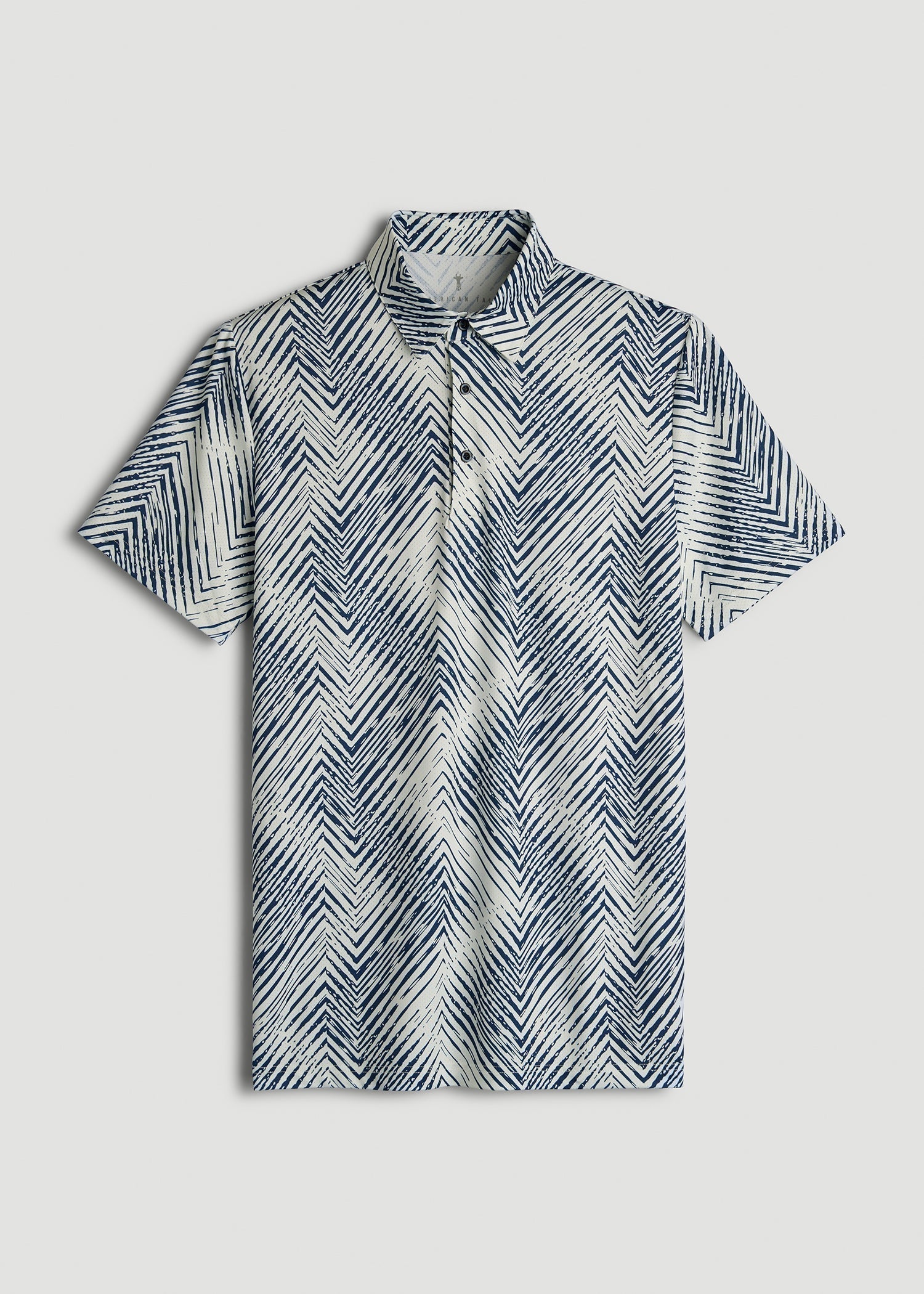 American Tall Men Golf Performance Polo Shirt for Tall Men in Navy Chevron